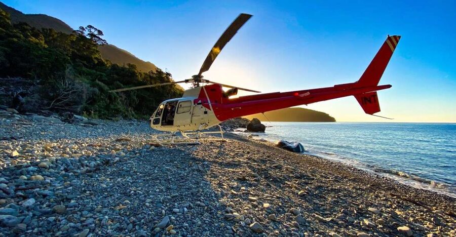 Milford Sound Extended Helicopter Flight & 3 Landings - The West Coast beach and the Tasman Sea